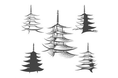 Asian pagoda or buddhist house set