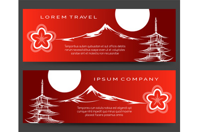 Japan pagoda and fuji mount banners