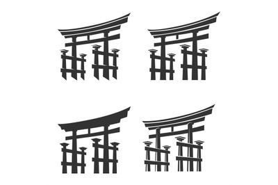 Japan gate torii silhouette set