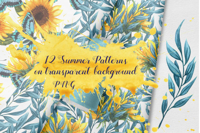 Summer Seamless Patterns PNG,JPG format, 300dpi