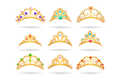 Princess golden tiaras with diamonds