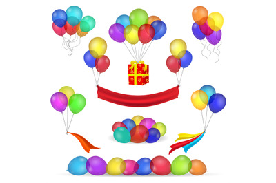 Helium balloons and birthday decoration icons