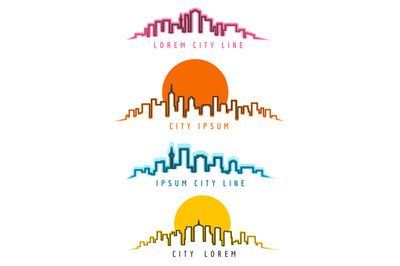 Neon city skyline building contours