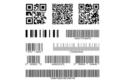 Barcodes. Supermarket scan code bars and qr codes, industrial barcode