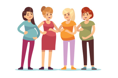 Pregnant women group. Future mothers anticipation birth baby, friendsh