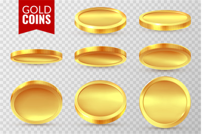 Gold coins set. Realistic golden coin, money cash finance payment symb