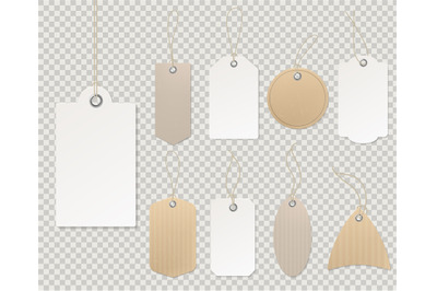 Blank price tags. Paper tag template, blank labels gift card decorativ