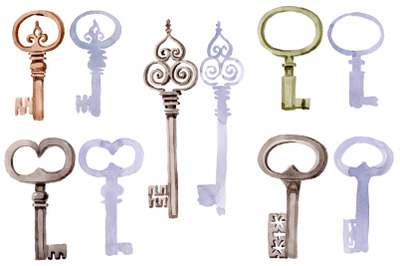 Old Golden Key Watercolor png