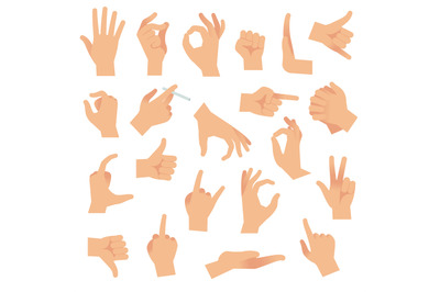 Flat hand gestures. Pointing human finger gesture, open hand signal. A