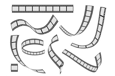 Film strip set. Cinema strip roll 35mm blank slide frame, photo video