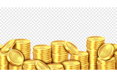 Gold coins stack. Realistic golden coin money pile&2C; stacked dollar lot