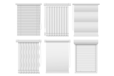 Window blinds. Horizontal, vertical closed and open jalousie. Darkenin