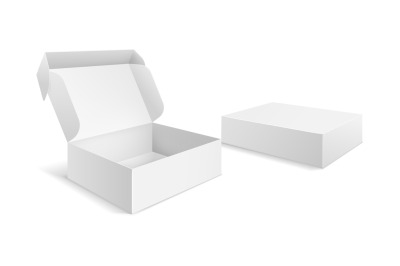 Realistic packaging boxes. Paper blank white box&2C; carton empty mockup