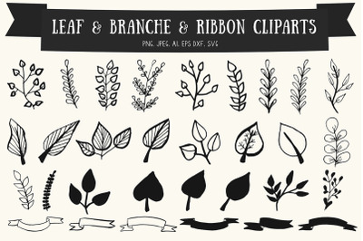 30+ Premium Handmade Leaf, Branches &amp; Ribbon Cliparts