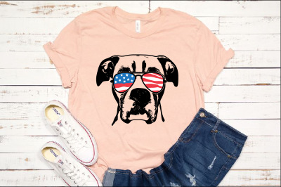 Boxer Dog USA Flag Glasses Head Dog 4th July Bulldog puppy paw merica