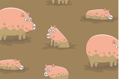 Seamless Pattern with Pigs