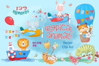 Tropical animals  vector clip art
