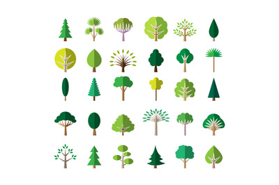 Flat green tree icons