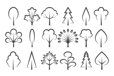 Trees linear icons set