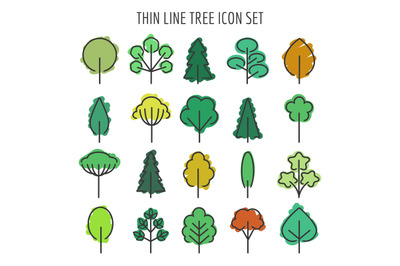 Colored hand drawn tree icons