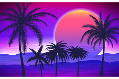 Palm trees on tropical sunrise