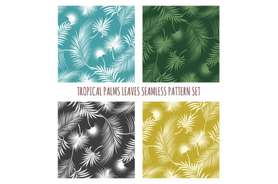 Tropical palms leaves seamless pattern set