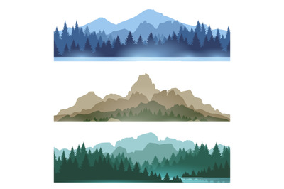 Foggy mountains landscape set