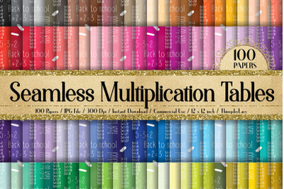 100 Seamless Math Kids Multiplication Table Digital Papers