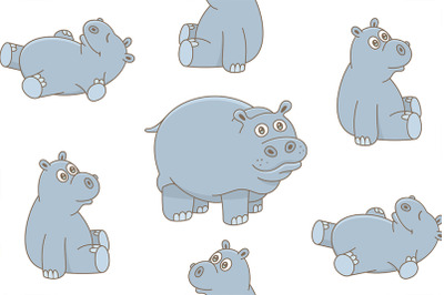 Set of Hippopotamus and Pattern