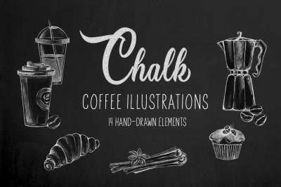 Chalk coffee illustrations set