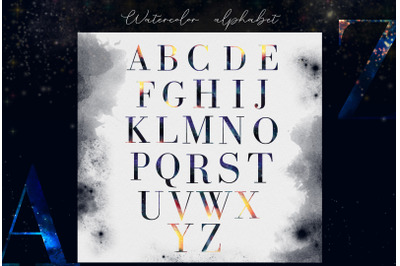 Hand drawn watercolor alphabet font