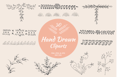 30 Premium Hand Drawn Cliparts