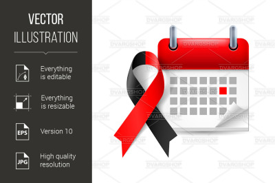 Red and black awareness ribbon and calendar