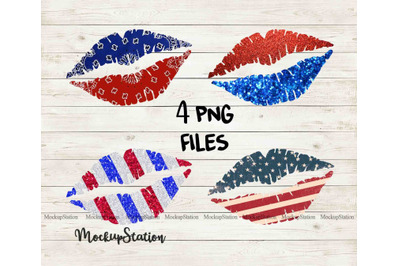 Glitter Lips USA Flag Sublimation Design PNG Bundle
