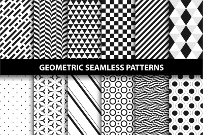 Geometric seamless patterns. B&W.