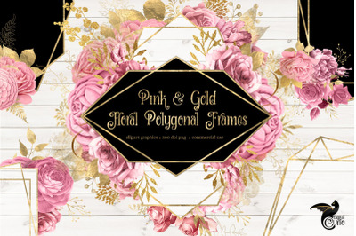 Pink and Gold Floral Polygonal Frames Clipart