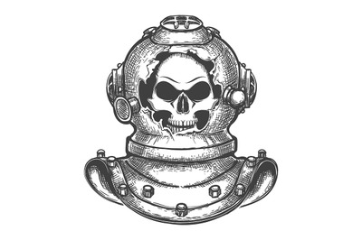 Skull in Broken Diving Helmet