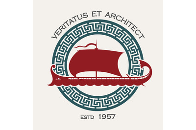 Ancient Galley Docking or Shipyard Company Emblem