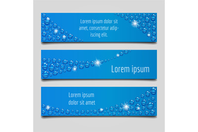 Blue banner set with water drops