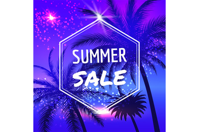 Summer sale poster with palm trees