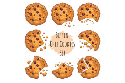 Bitten chocolate chip cookies set