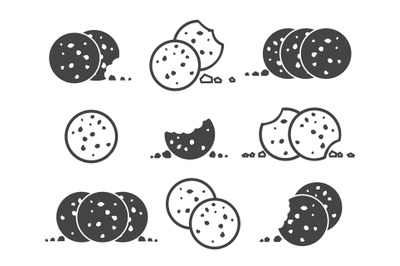 Bitten chip cookies icon set