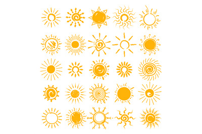 Sun doodle icons set