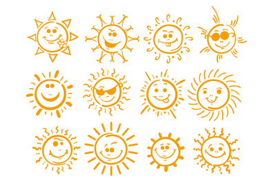 Doodle sun icons on white