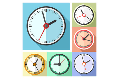 Modern office wall clocks icon set