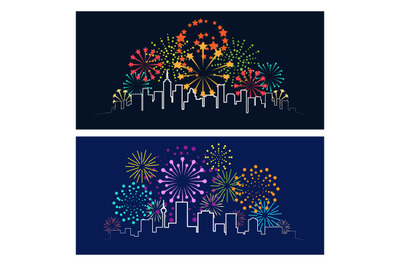 Fireworks city skyline