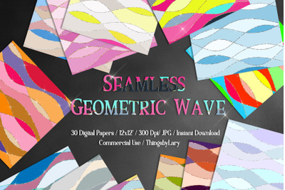 30 Seamless Colorful Geometric Wave Ocean Digital Papers