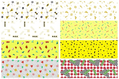 Swatches of retro memphis patterns.