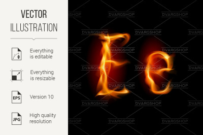 Fiery font. Letter E