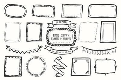 20+ Handdrawn Frames &amp; Ribbons Cliparts